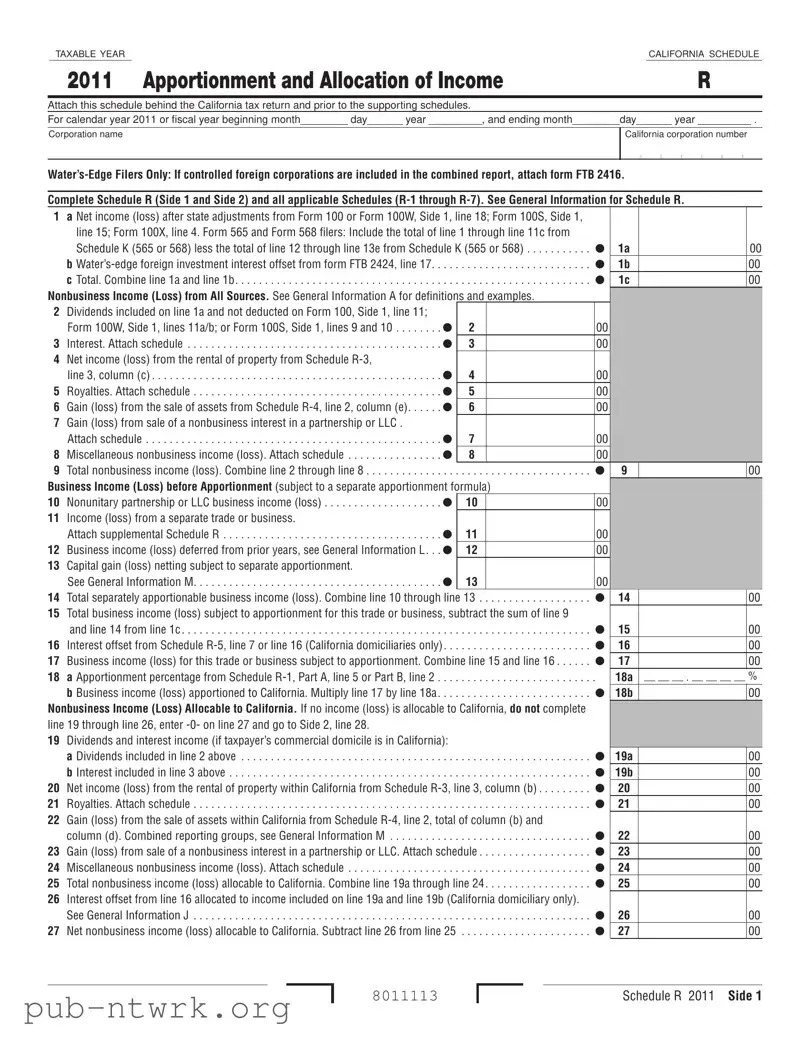 Blank California Schedule R PDF Form