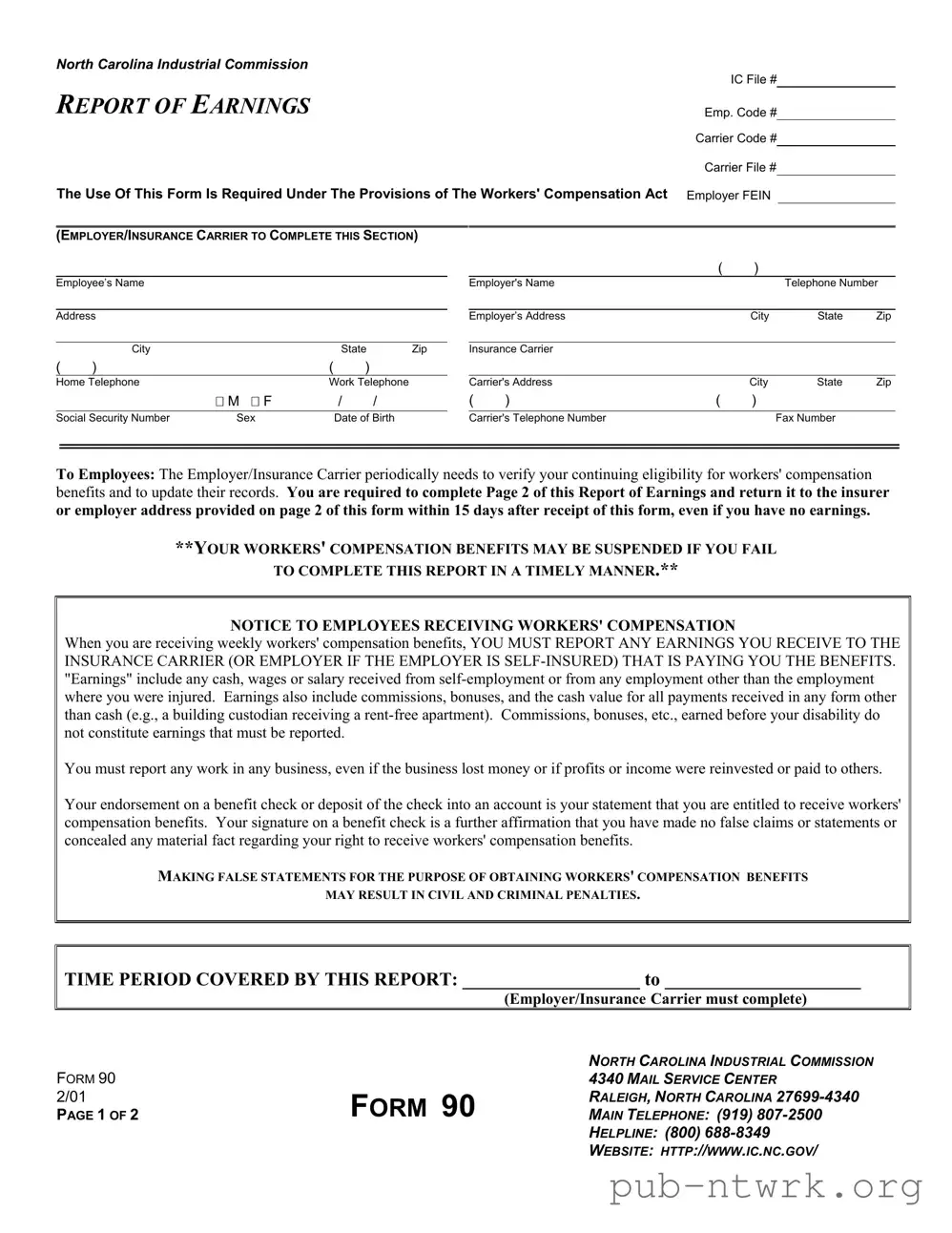Blank North Carolina 90 PDF Form