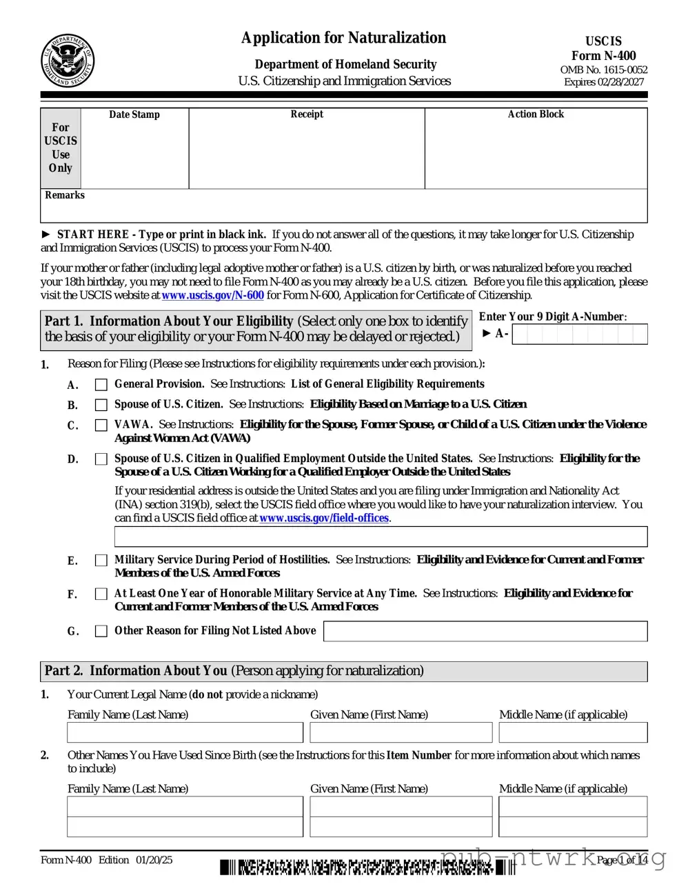 Blank USCIS N-400 PDF Form