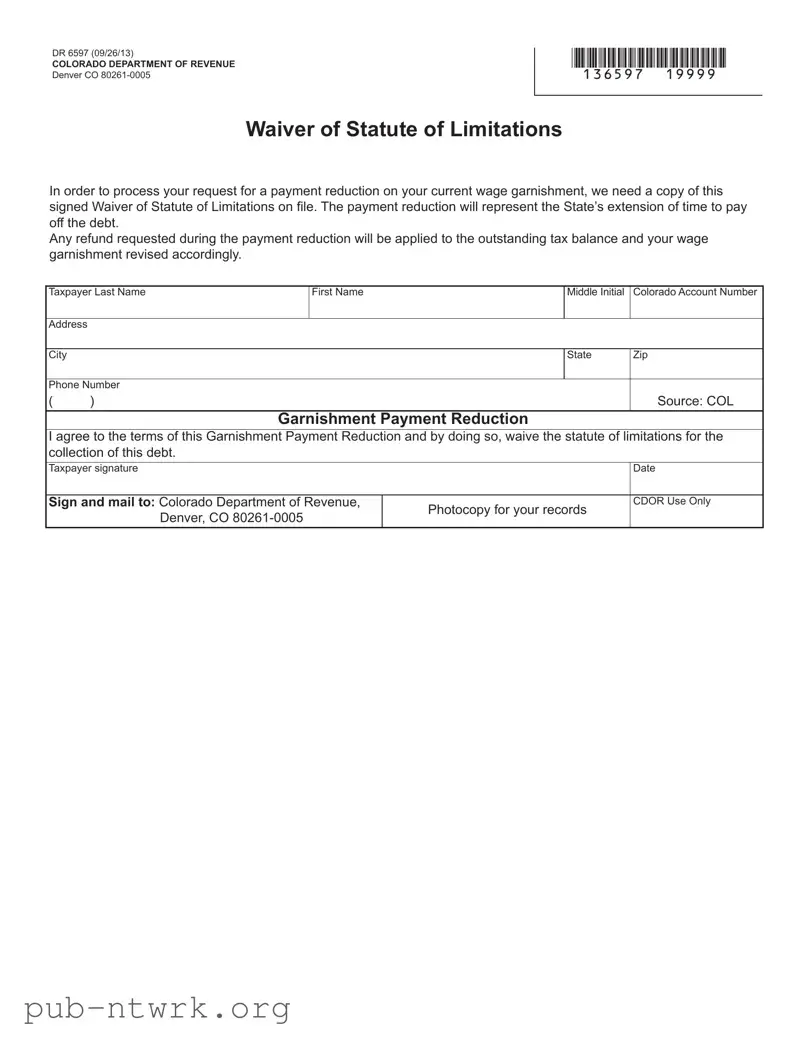 Blank Colorado Dr 6597 PDF Form