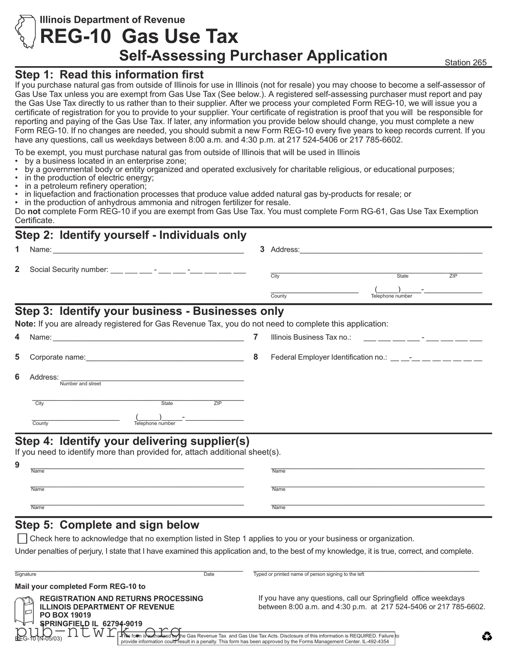 Blank Illinois Reg 10 PDF Form