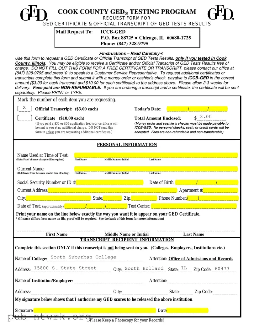 Blank Ged Illinois PDF Form