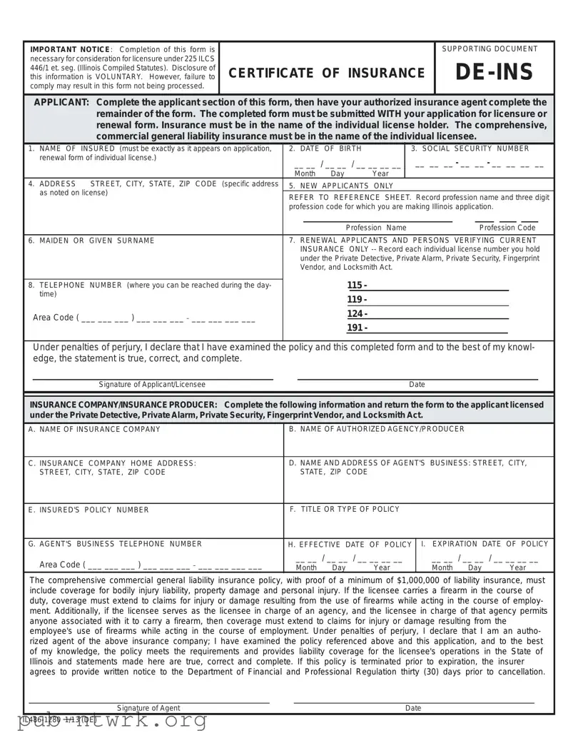 Blank De Ins Illinois PDF Form
