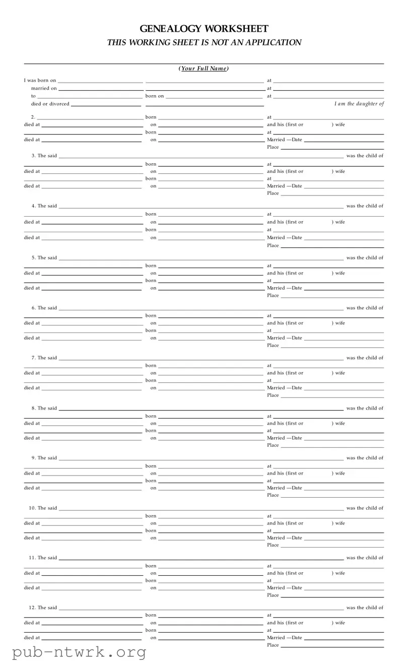Blank Dar Genealogy Worksheet PDF Form