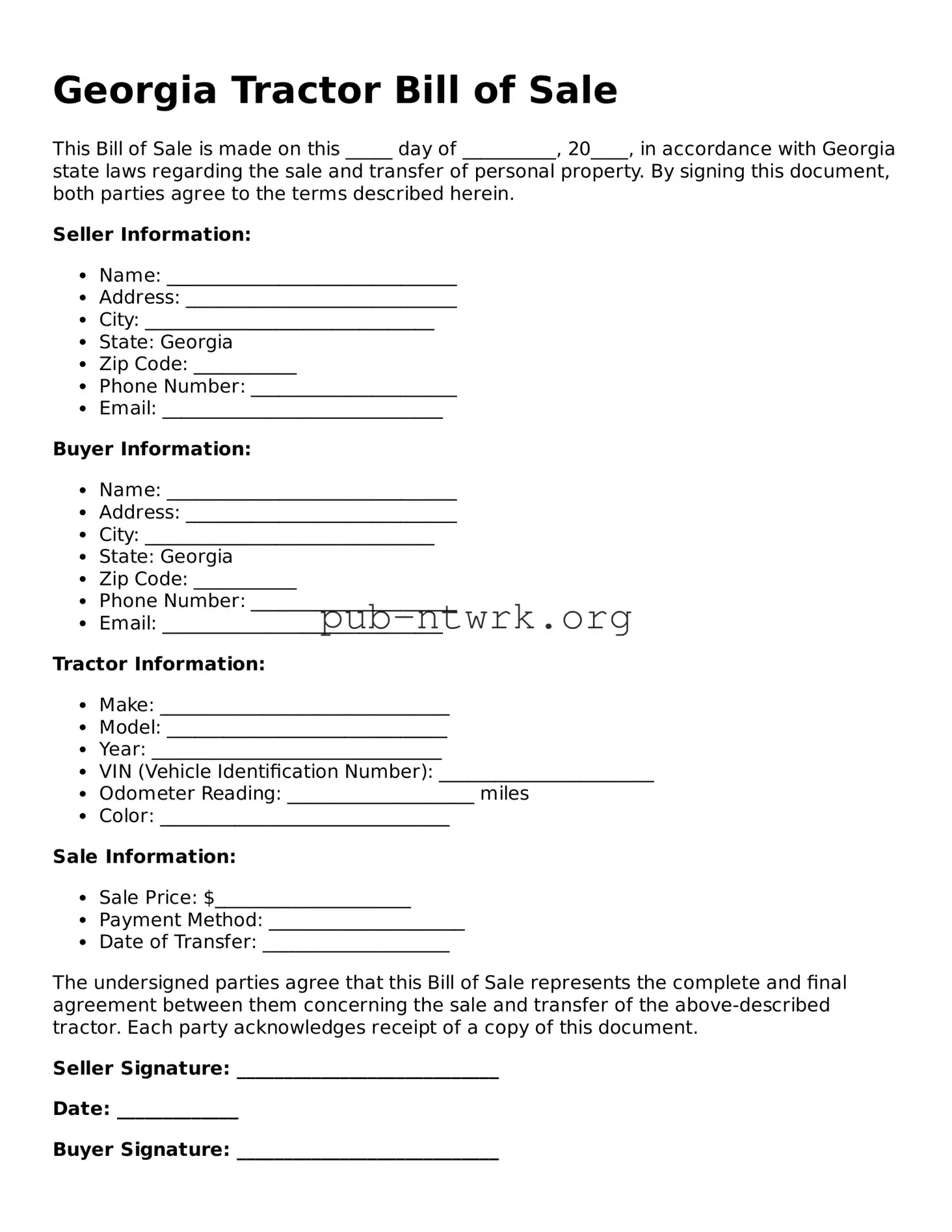 Free Georgia Tractor Bill of Sale Form