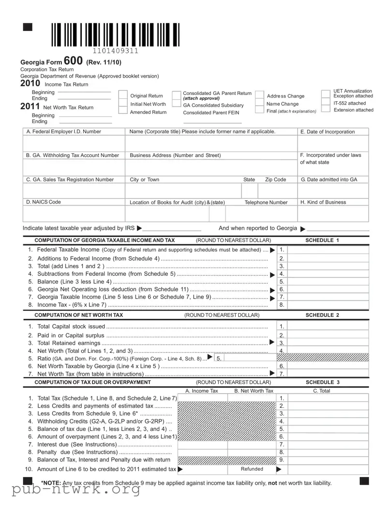 Blank Georgia 600 PDF Form