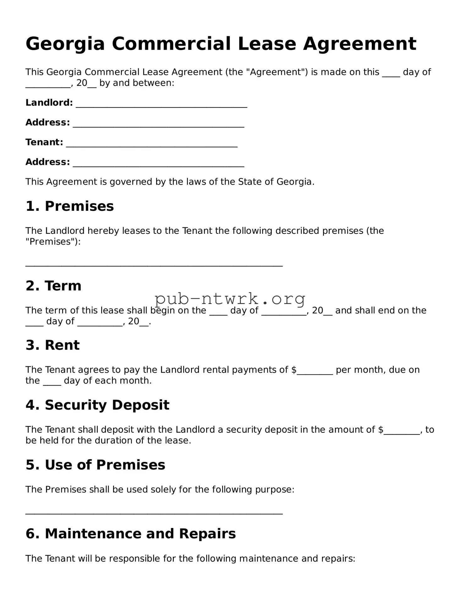 Free Georgia Commercial Lease Agreement Form