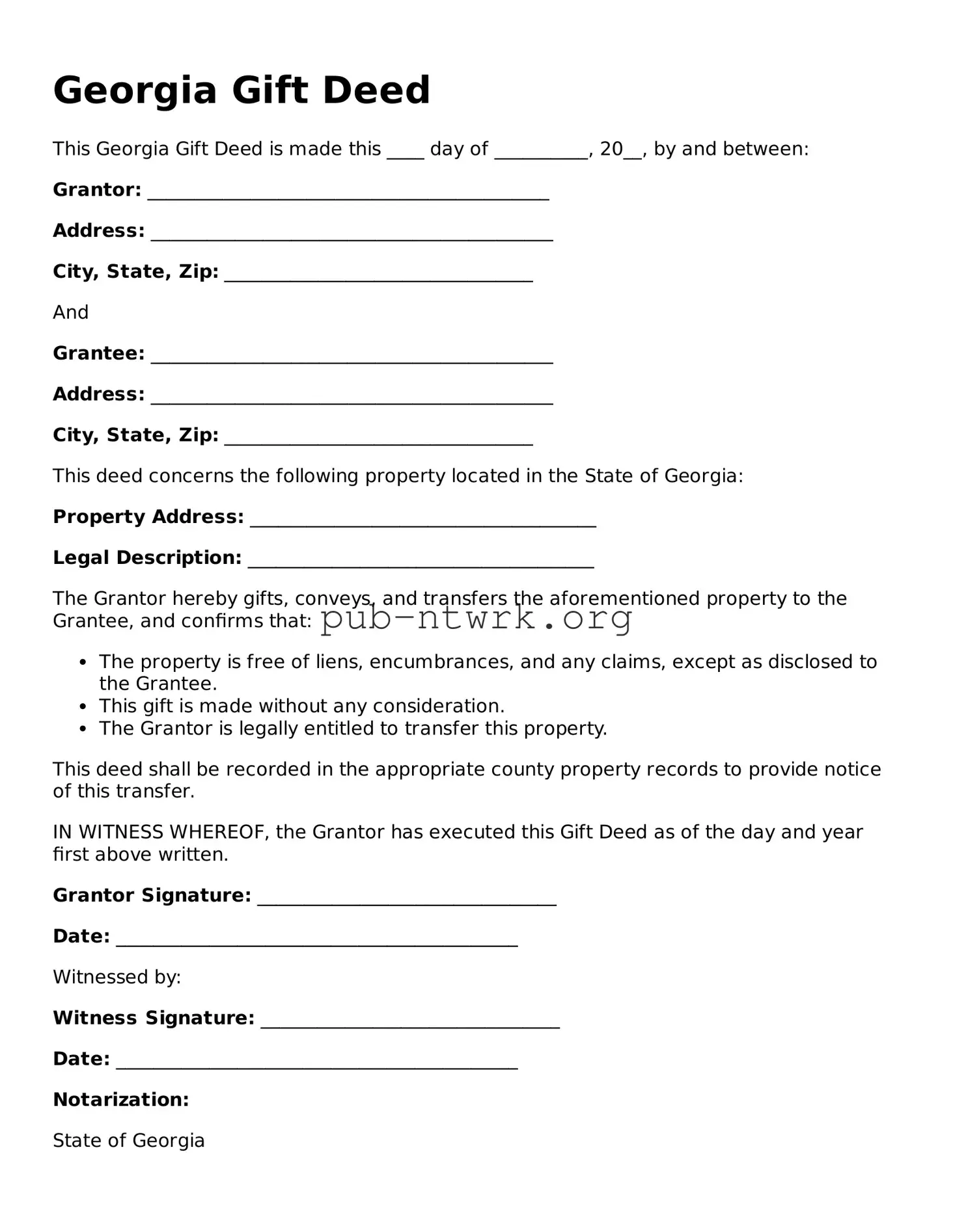 Free Georgia Gift Deed Form