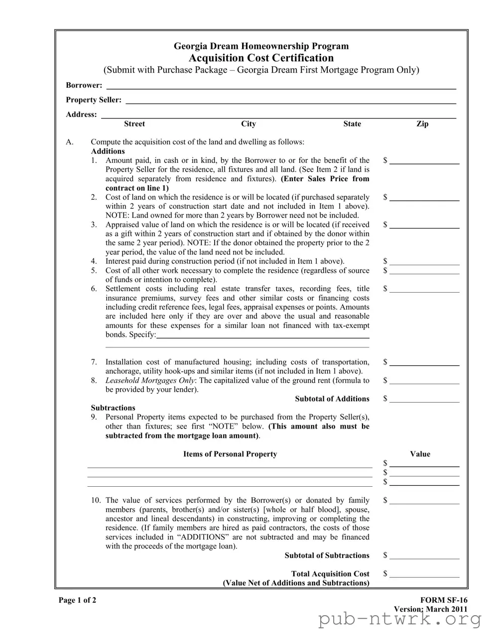 Blank Sf 16 Georgia PDF Form