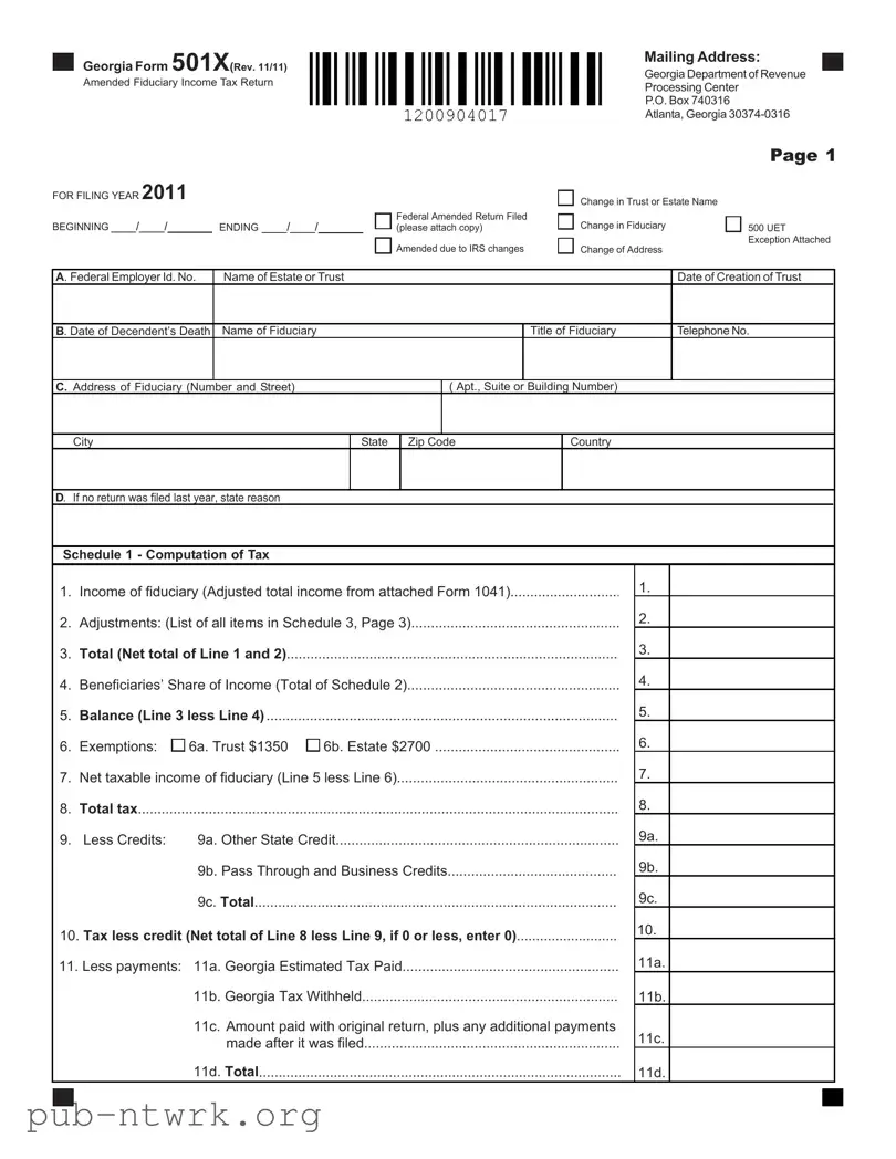 Blank Georgia 501X PDF Form