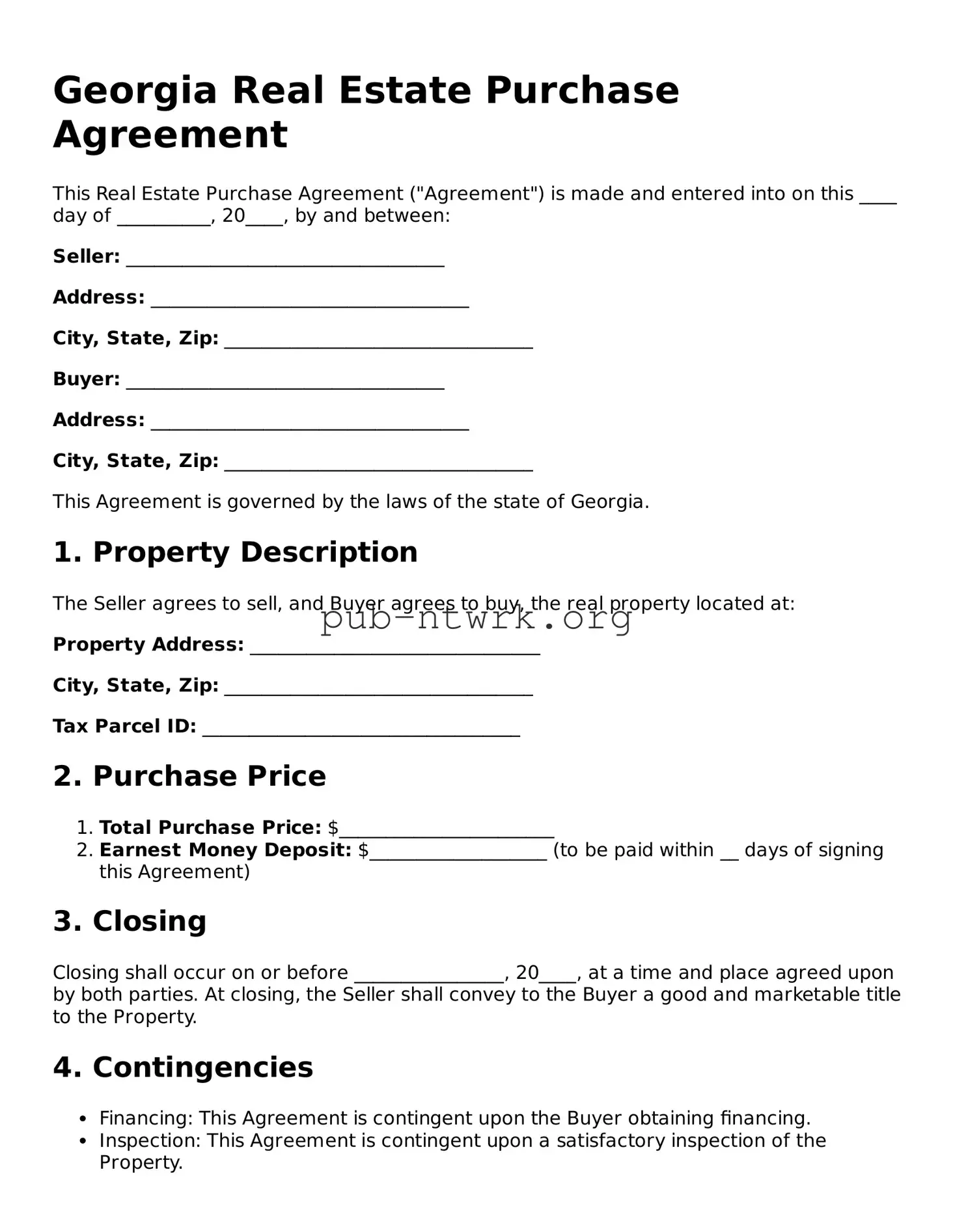 Free Georgia Real Estate Purchase Agreement Form