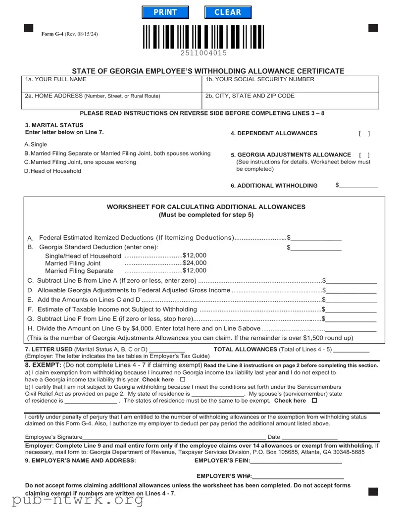 Blank G 4 Georgia PDF Form