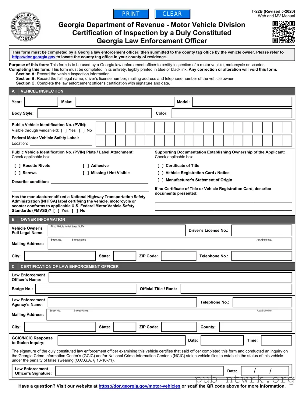 Blank T 22B Georgia PDF Form