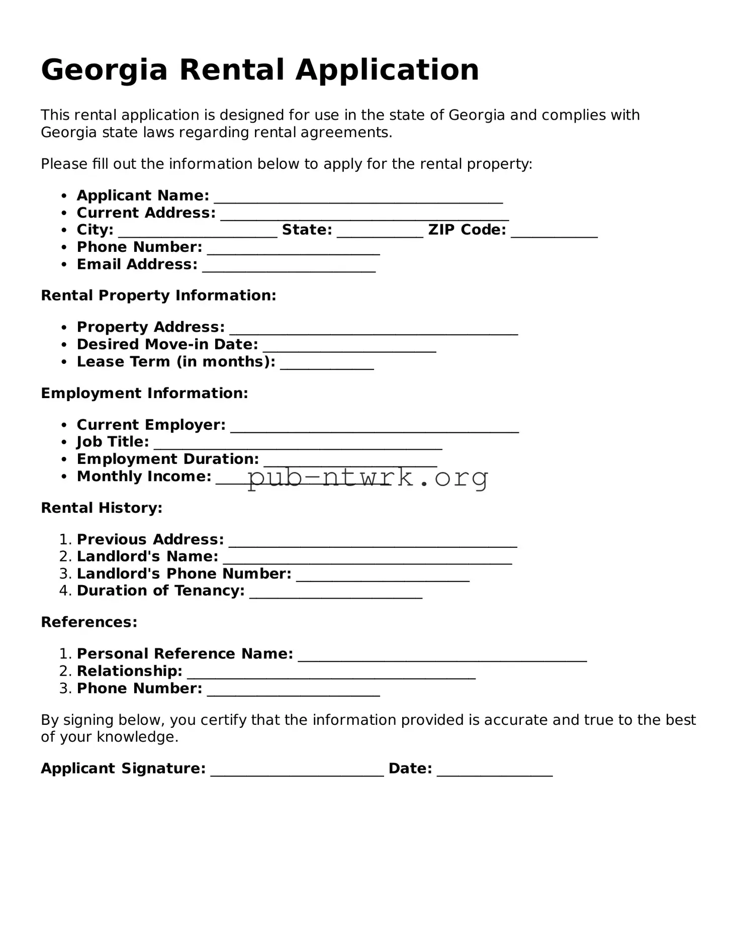 Free Georgia Rental Application Form
