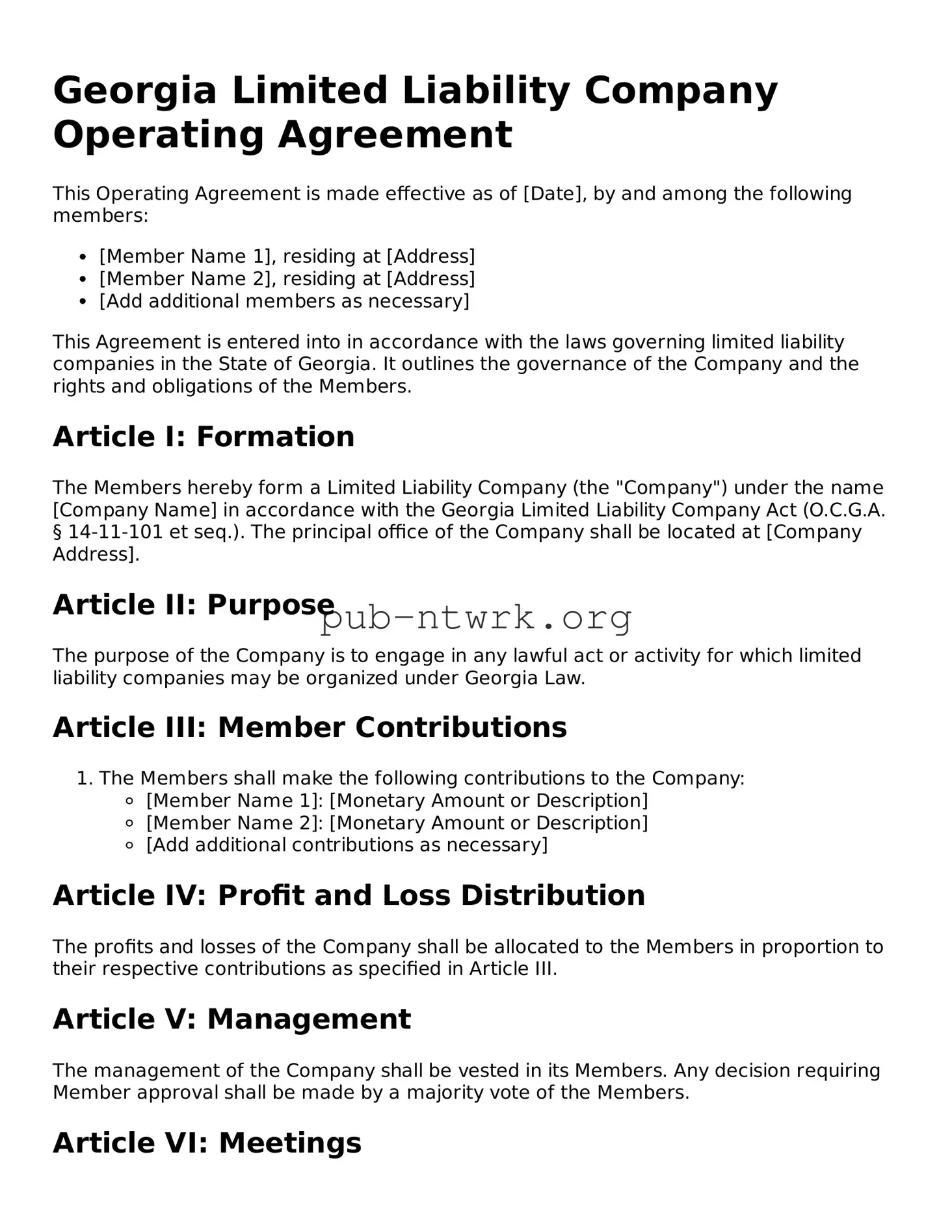 Free Georgia Operating Agreement Form