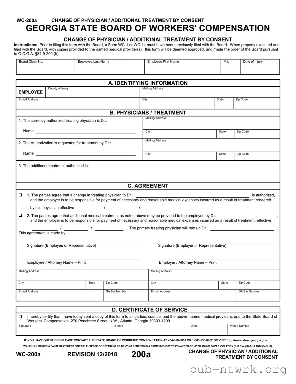 Blank Wc 200A Georgia PDF Form