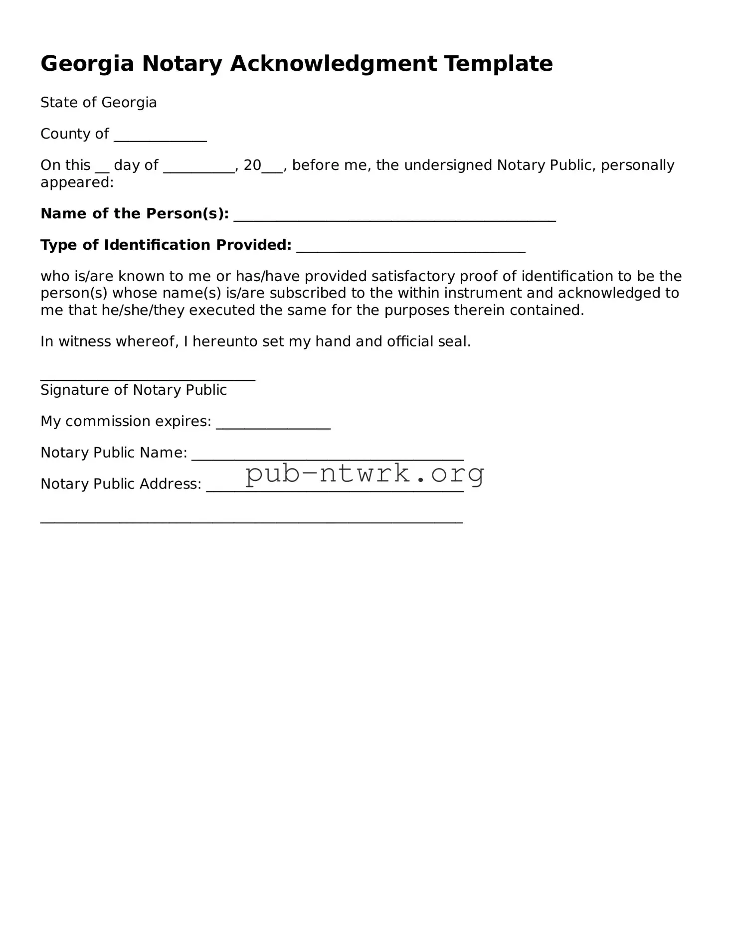 Free Georgia Notary Acknowledgement Form