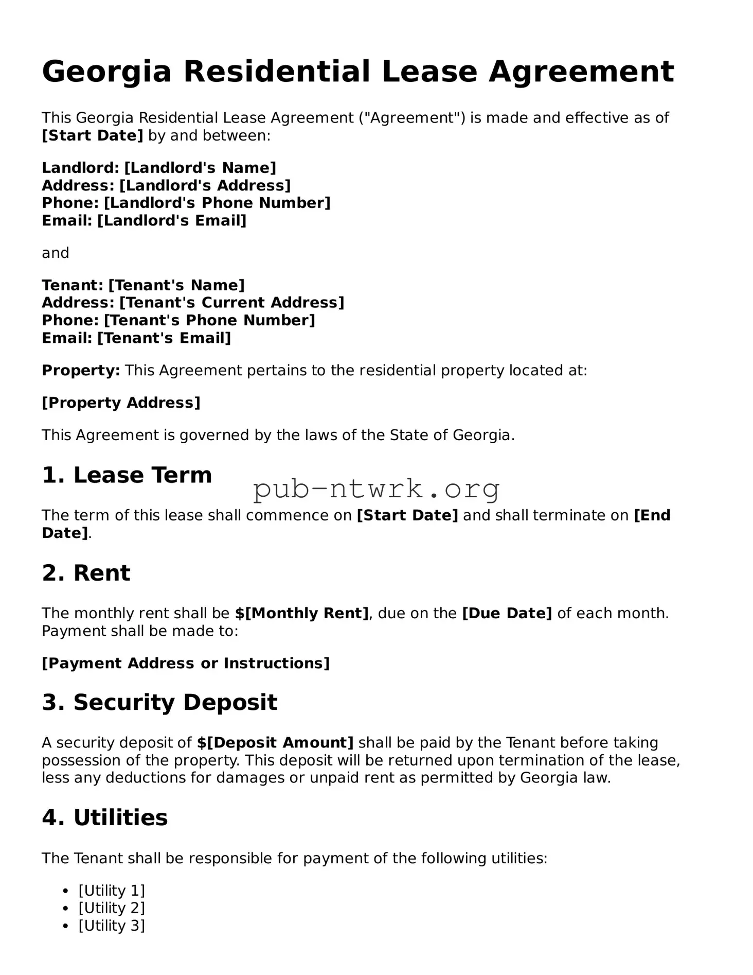 Free Georgia Residential Lease Agreement Form