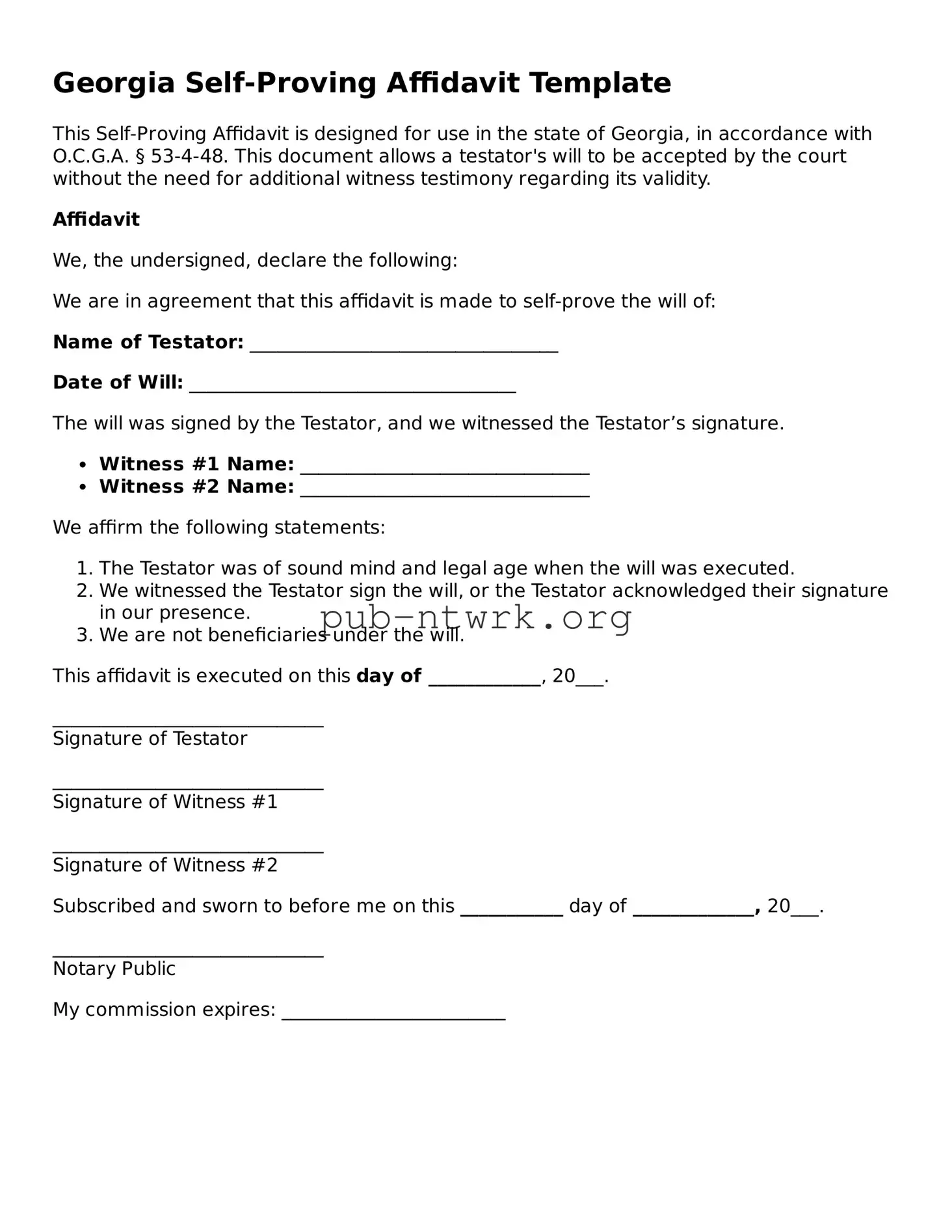 Free Georgia Self-Proving Affidavit Form