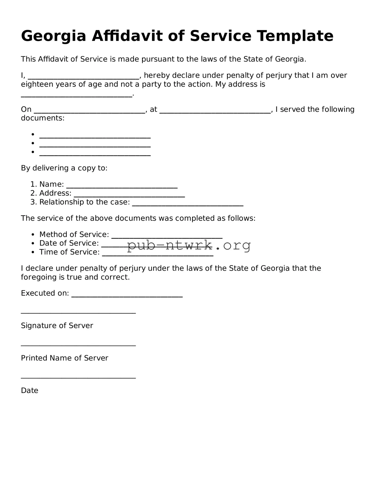 Free Georgia Affidavit of Service Form