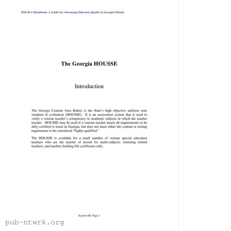 Blank Housse Rubric Georgia PDF Form