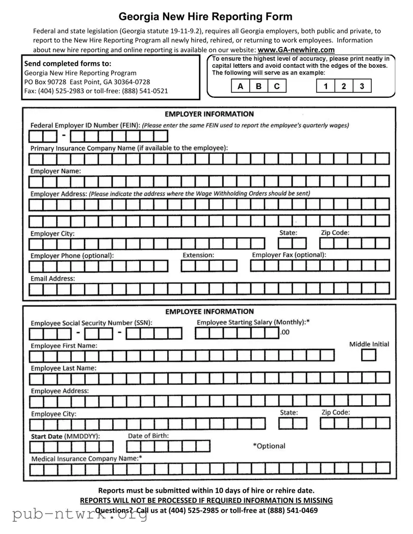 Blank Georgia Hire Reporting PDF Form