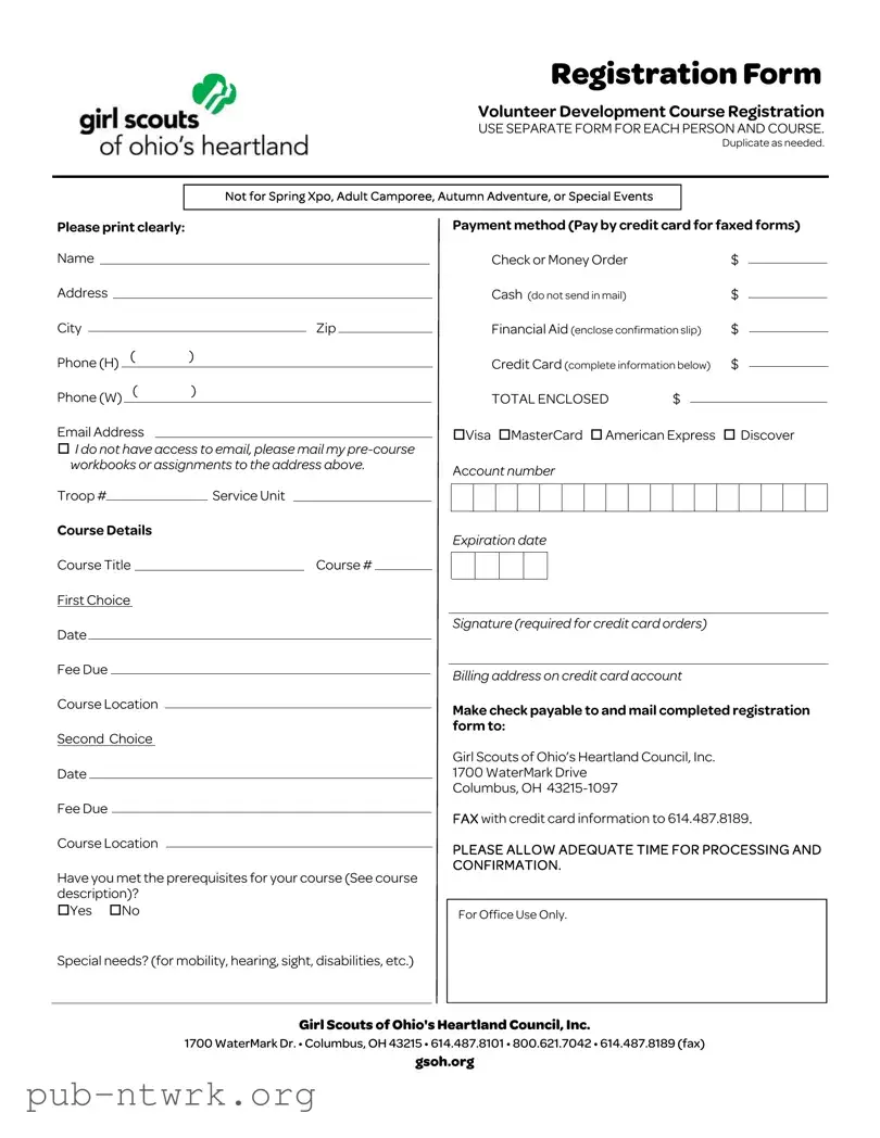 Blank Girl Scout Registration Ohio PDF Form