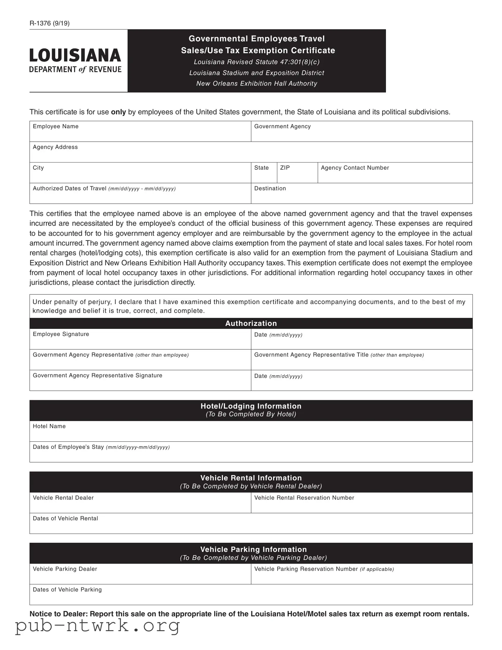 Blank Louisiana R 1376 PDF Form