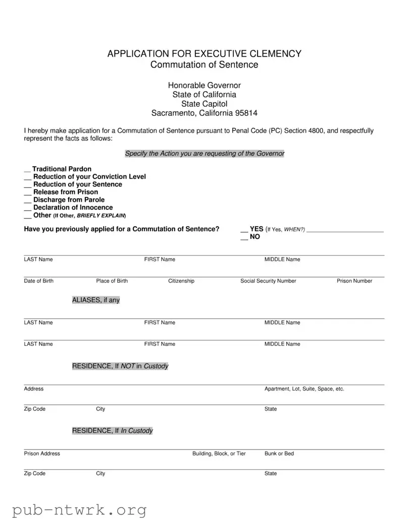 Blank California Executive Clemency PDF Form