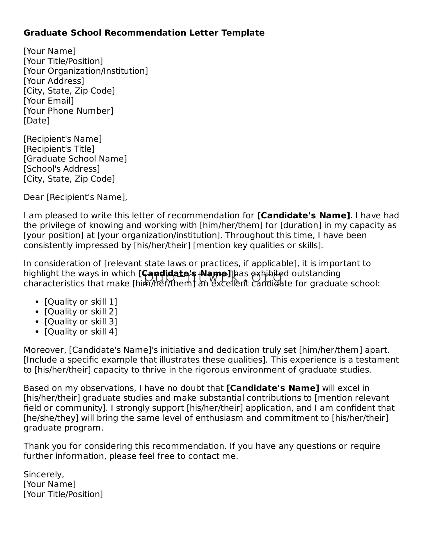 Legal Graduate School Recommendation Letter Form