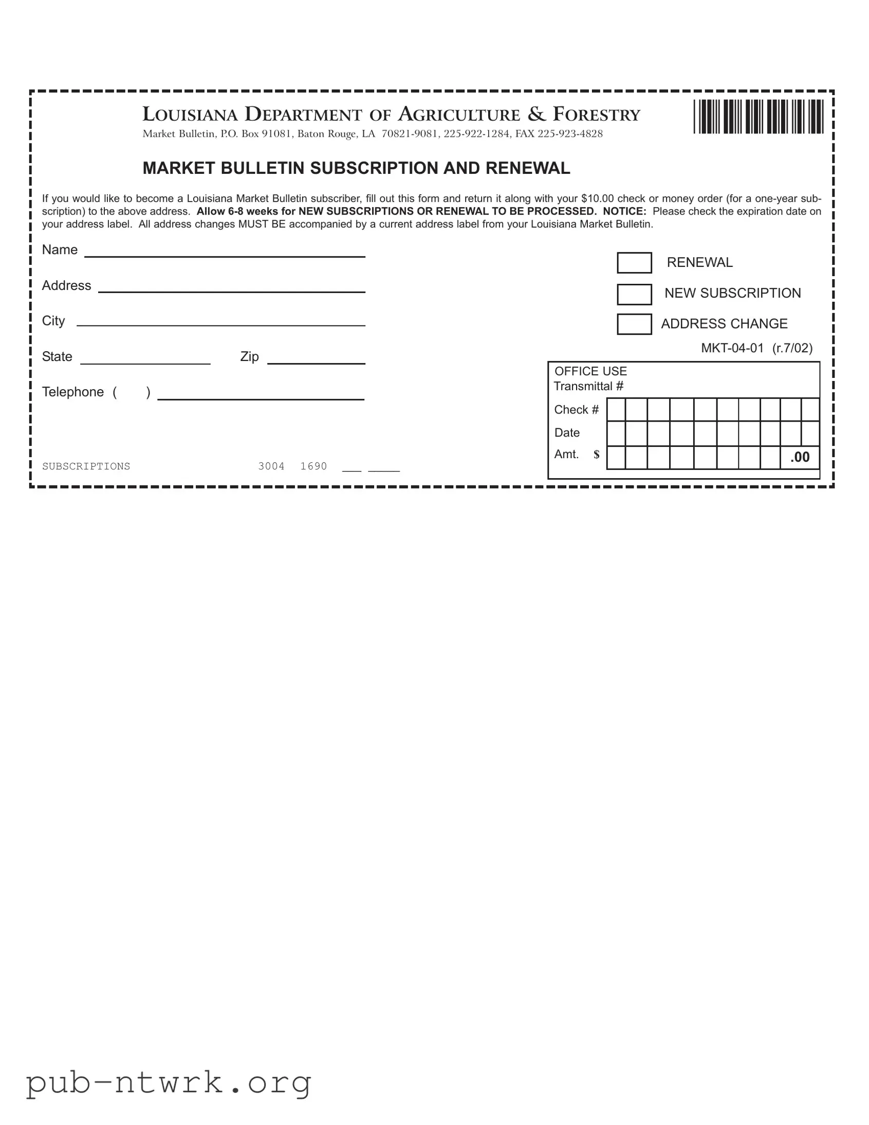 Blank Louisiana Market Bulletin PDF Form