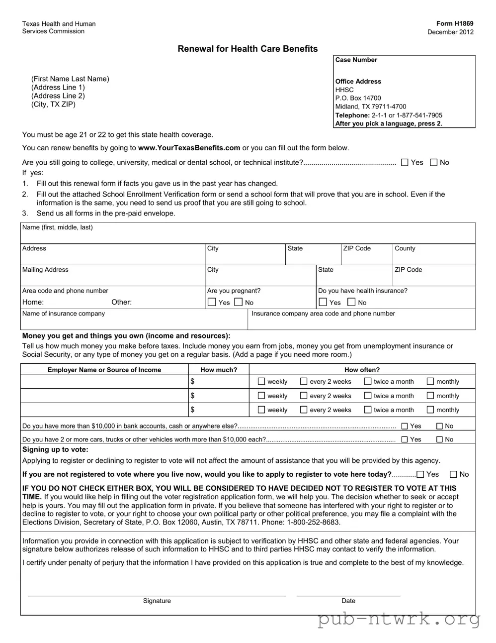 Blank Texas H1869 PDF Form