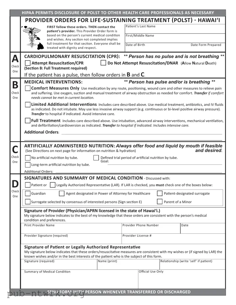Blank Hawaii Polst PDF Form