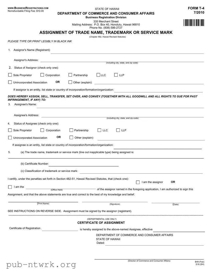 Blank Hawaii T 4 PDF Form