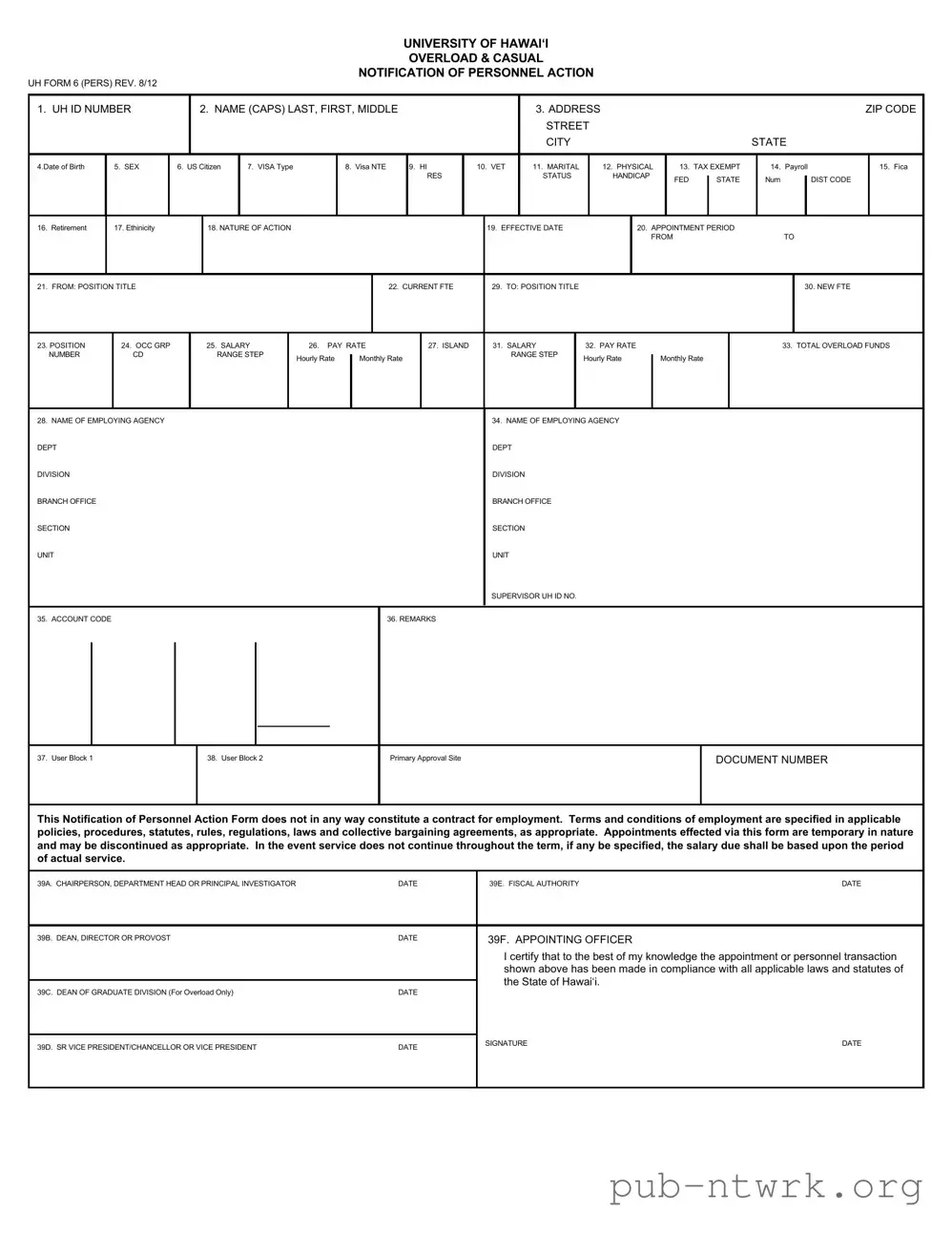 Blank Uh 6 Hawaii PDF Form