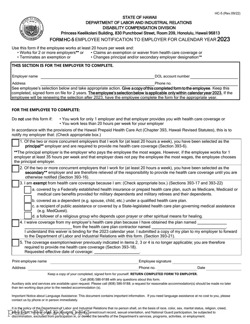 Blank Hawaii Hc 5 PDF Form
