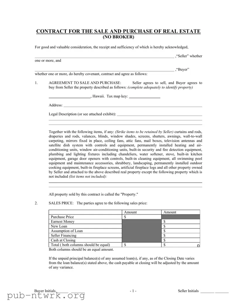 Blank Hawaii Agreement Of Sale PDF Form