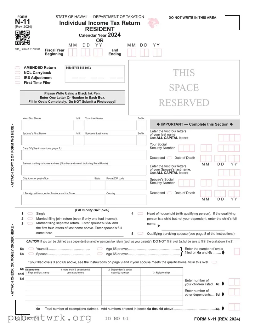 Blank Hawaii N 11 PDF Form