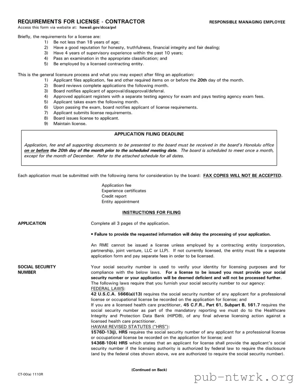 Blank Responsible Managing Employee Hawaii PDF Form