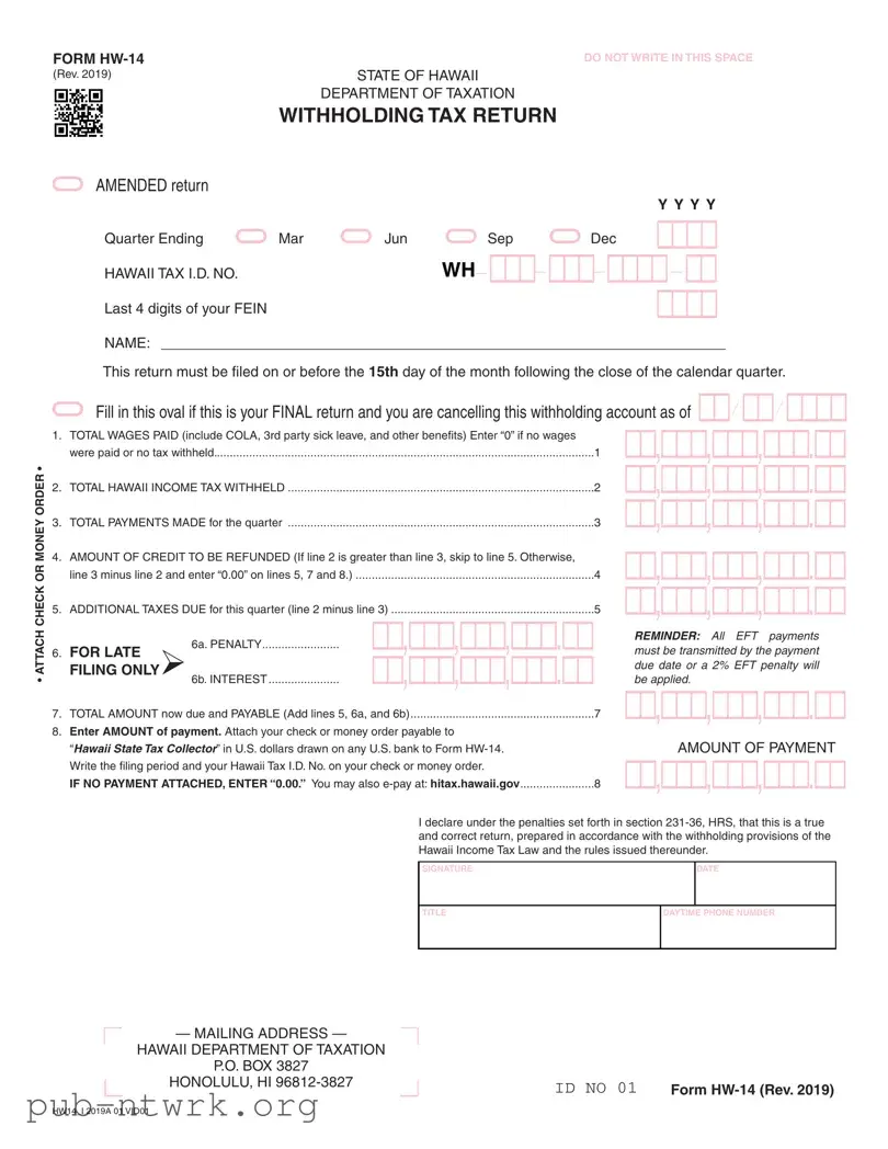 Blank Hawaii Hw 14 PDF Form