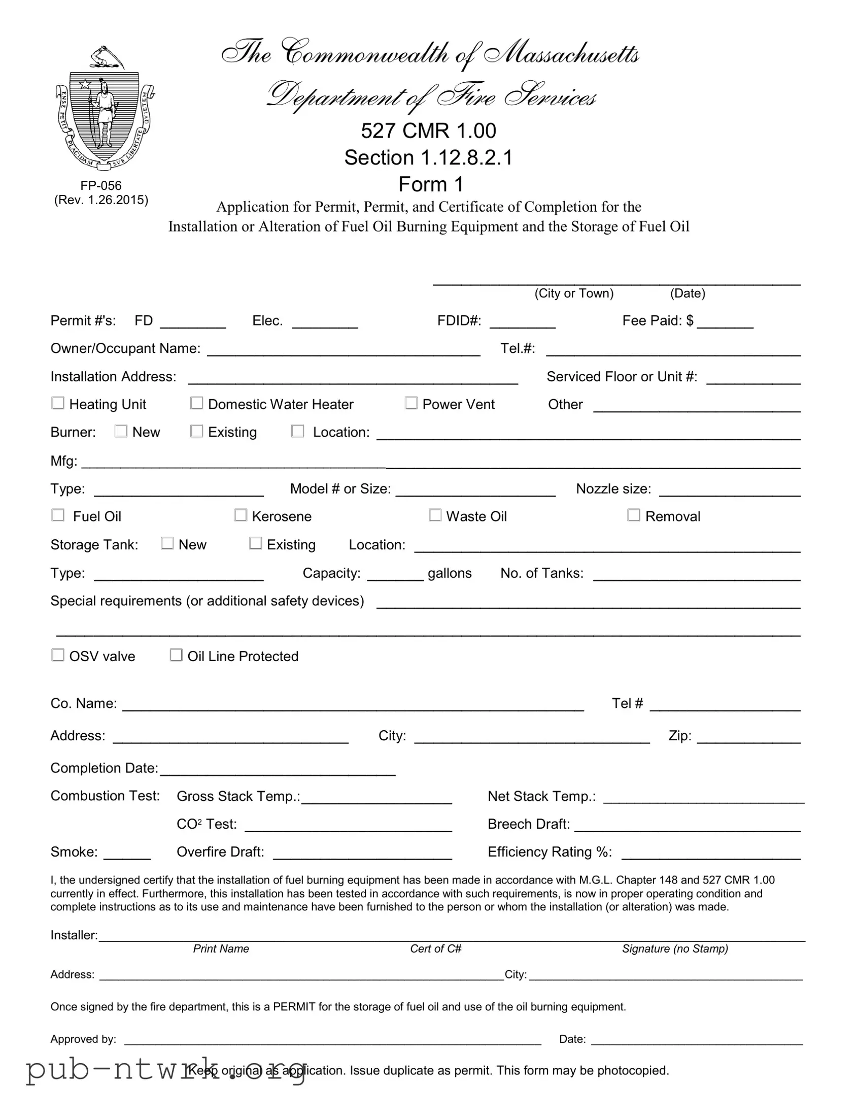 Blank Massachusetts Fp 056 PDF Form