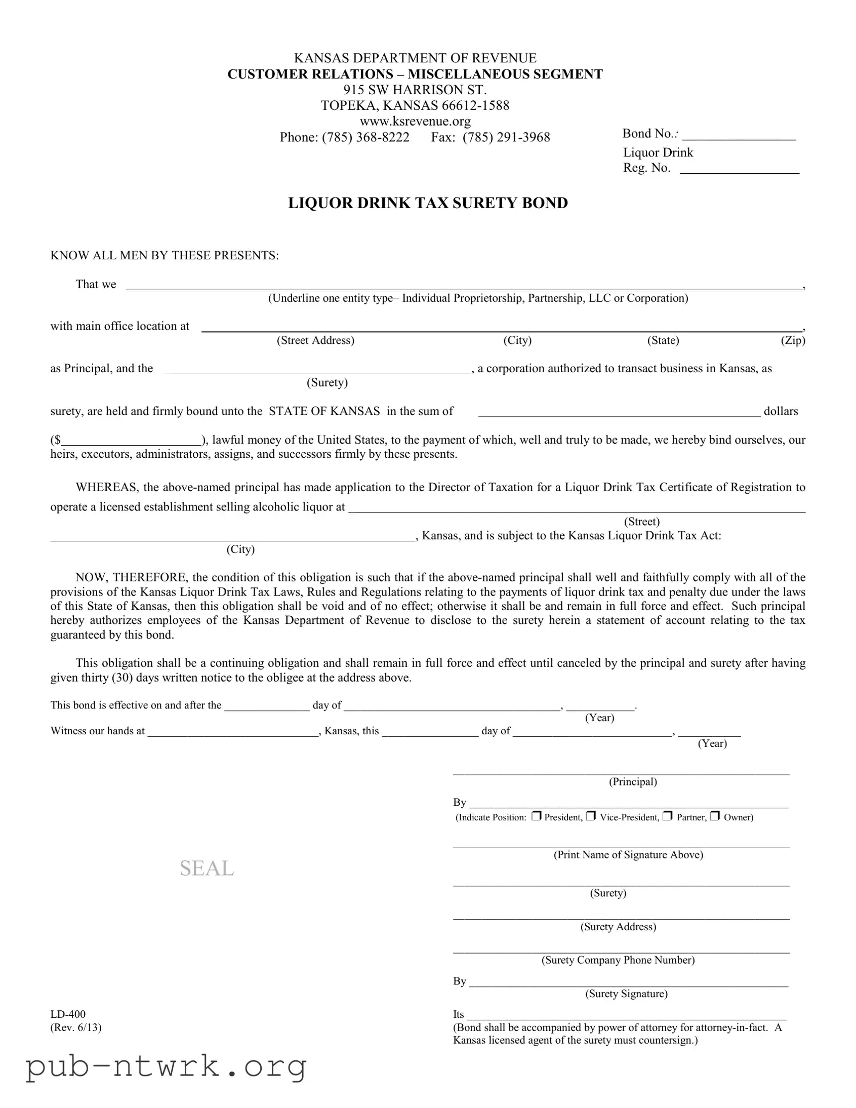 Blank Kansas Ld 400 PDF Form