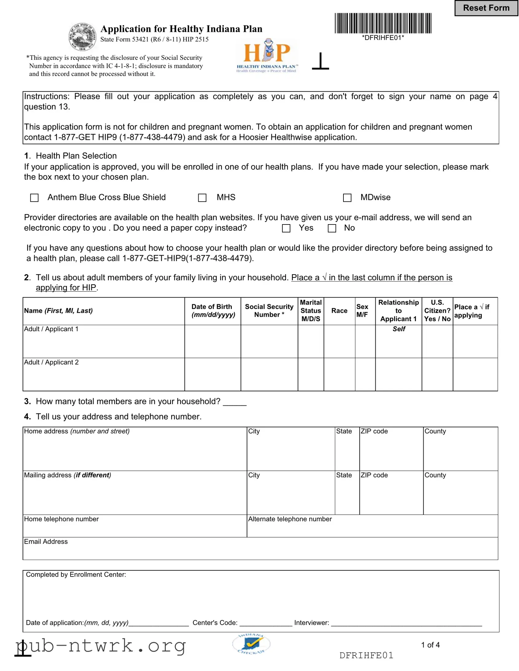 Blank Indiana 53421 PDF Form