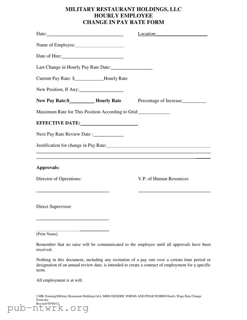 Blank Change Pay Rate PDF Form