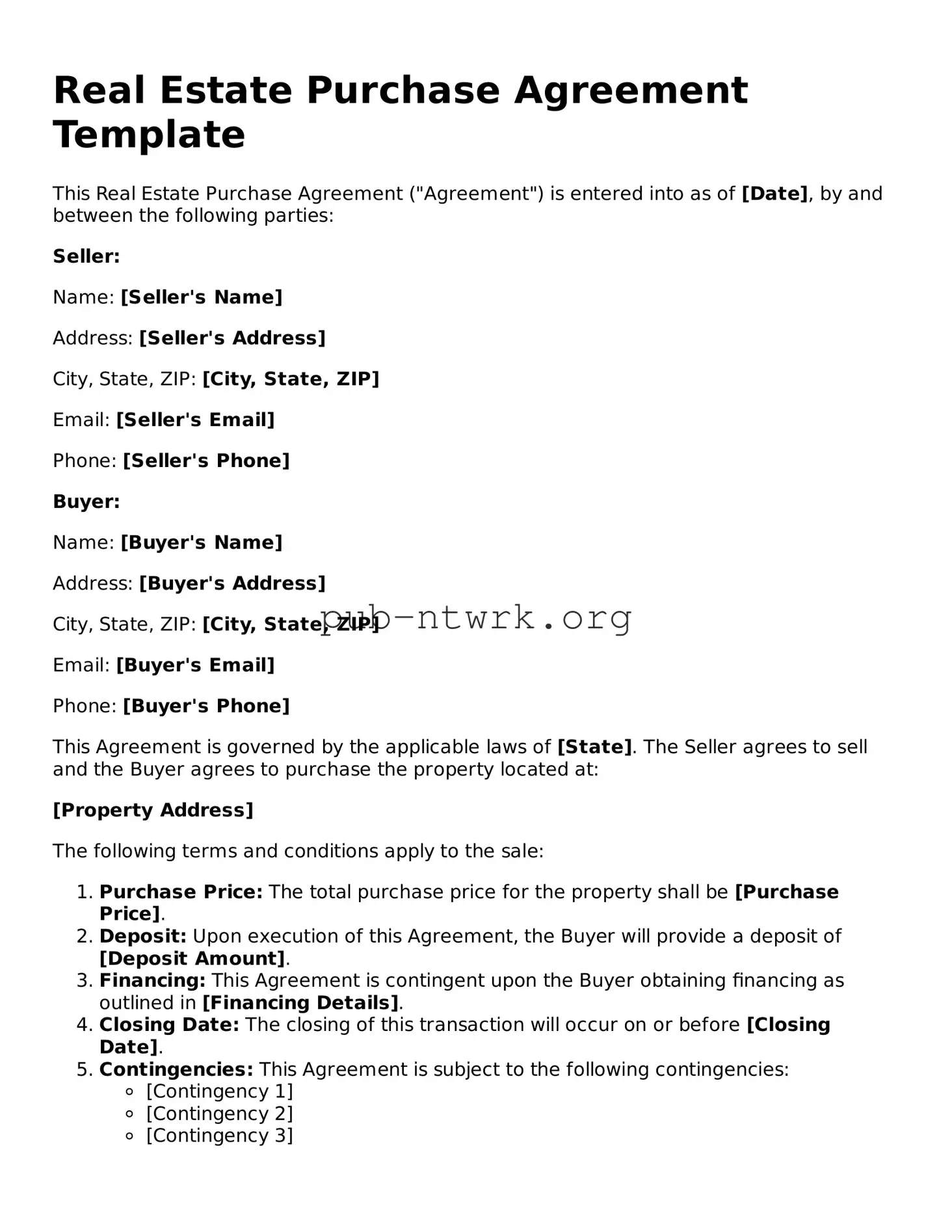 Legal Real Estate Purchase Agreement Form