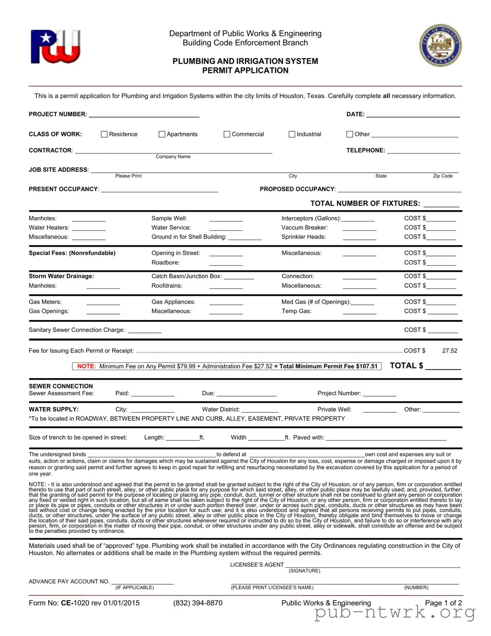 Blank Texas Ce 1020 PDF Form
