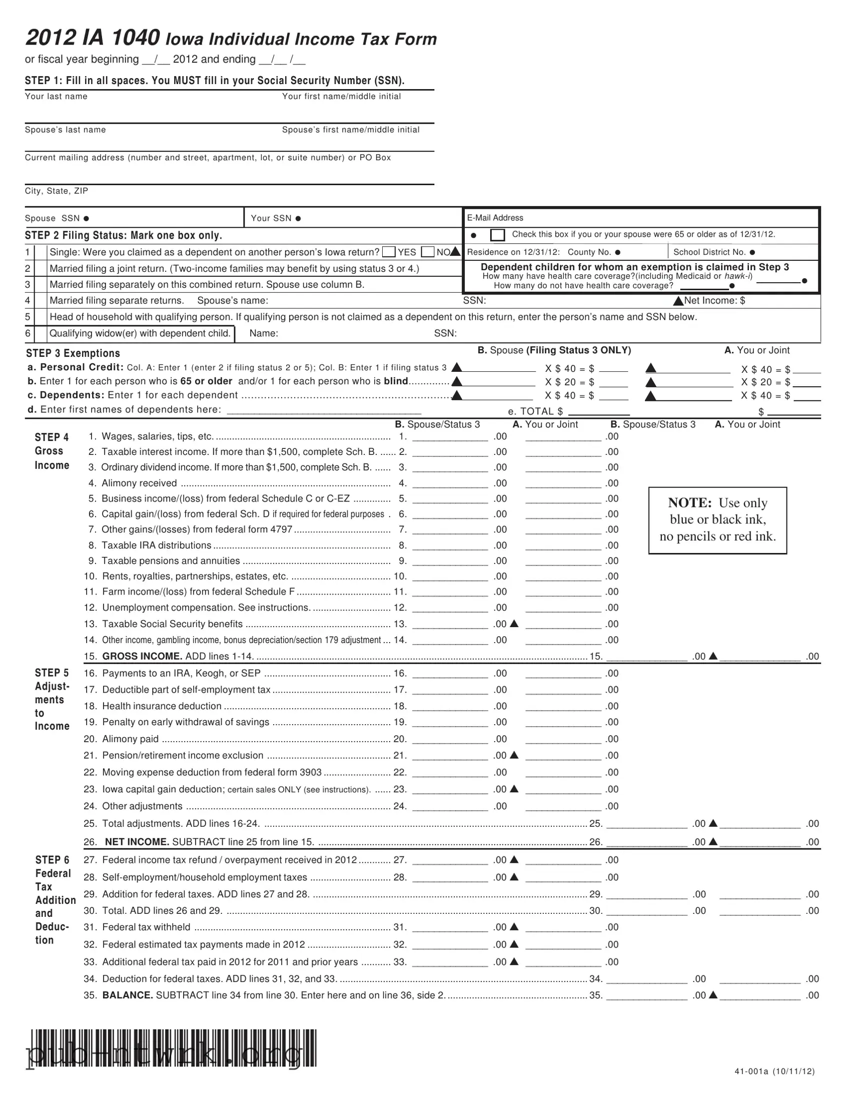 Blank Iowa Ia 1040 PDF Form