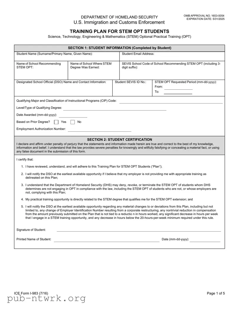 Blank ICE I-983 PDF Form