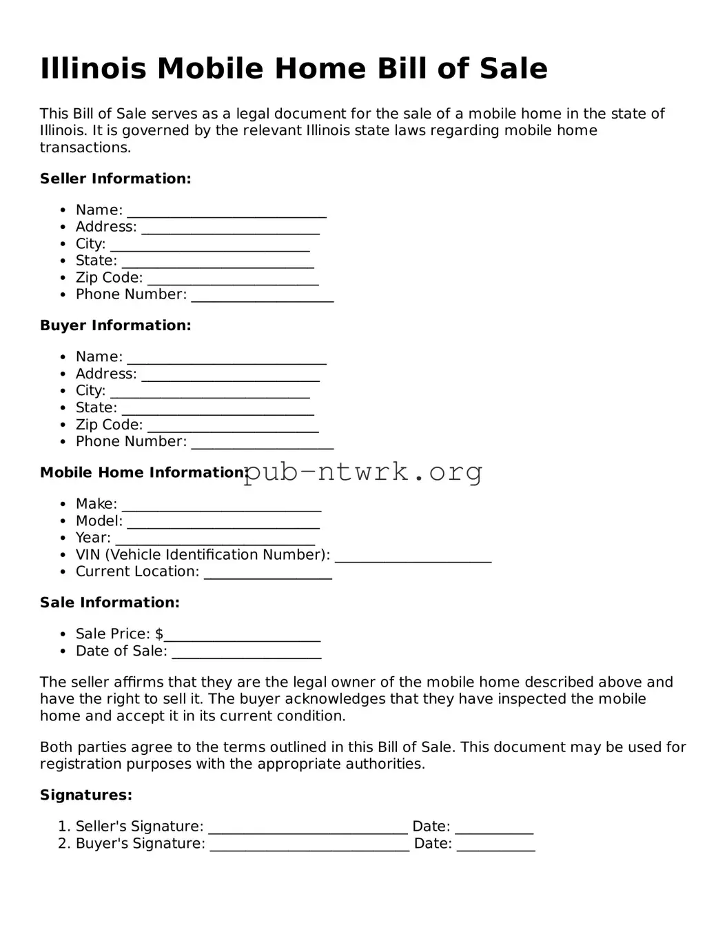 Free Illinois Mobile Home Bill of Sale Form