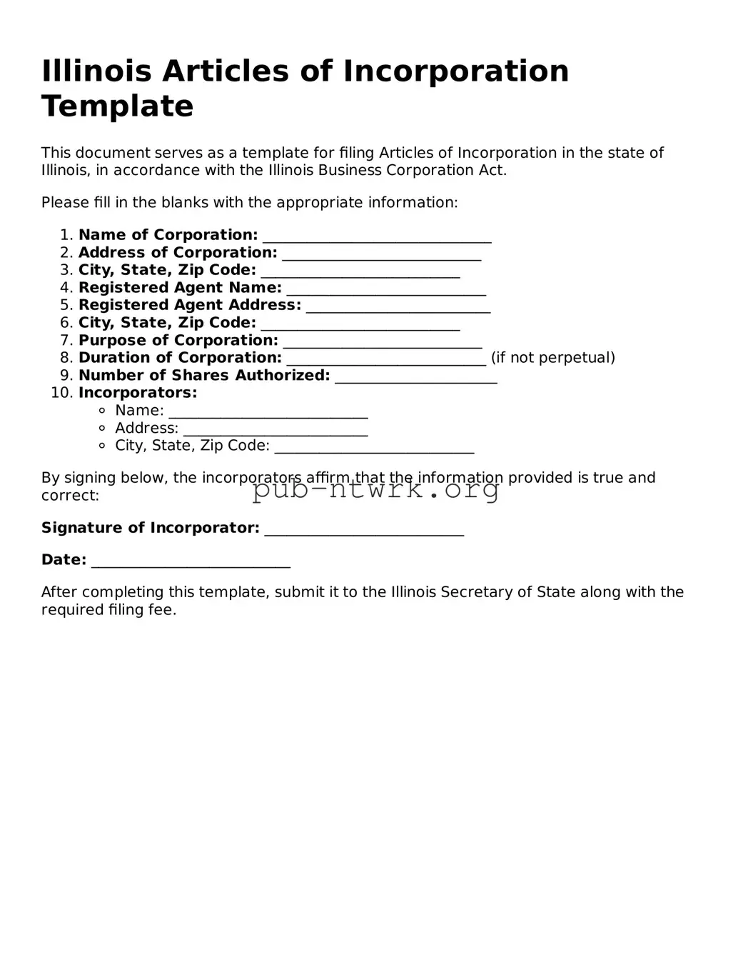 Free Illinois Articles of Incorporation Form